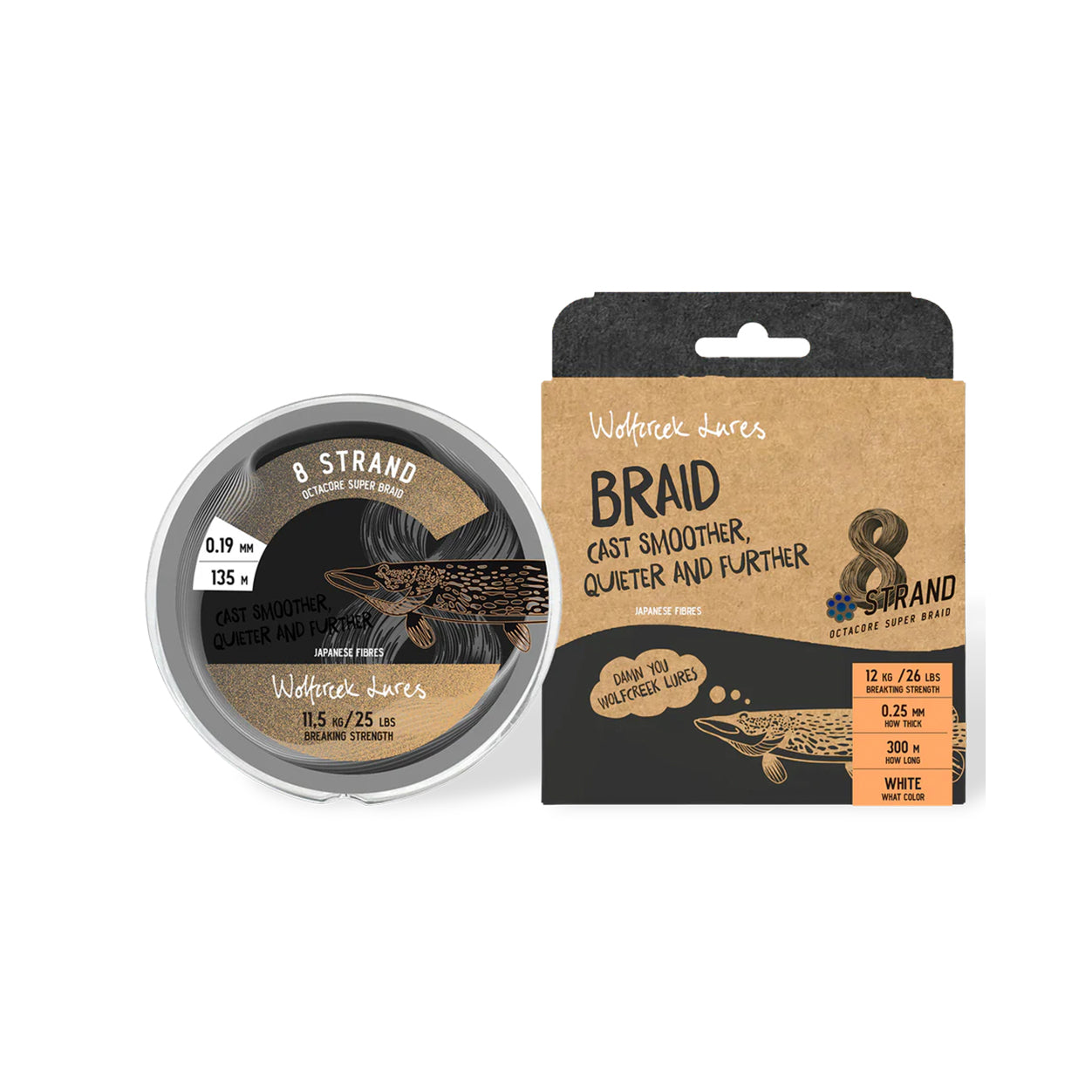Wolfcreek Lures Braid X8 fletline i hvid og brun