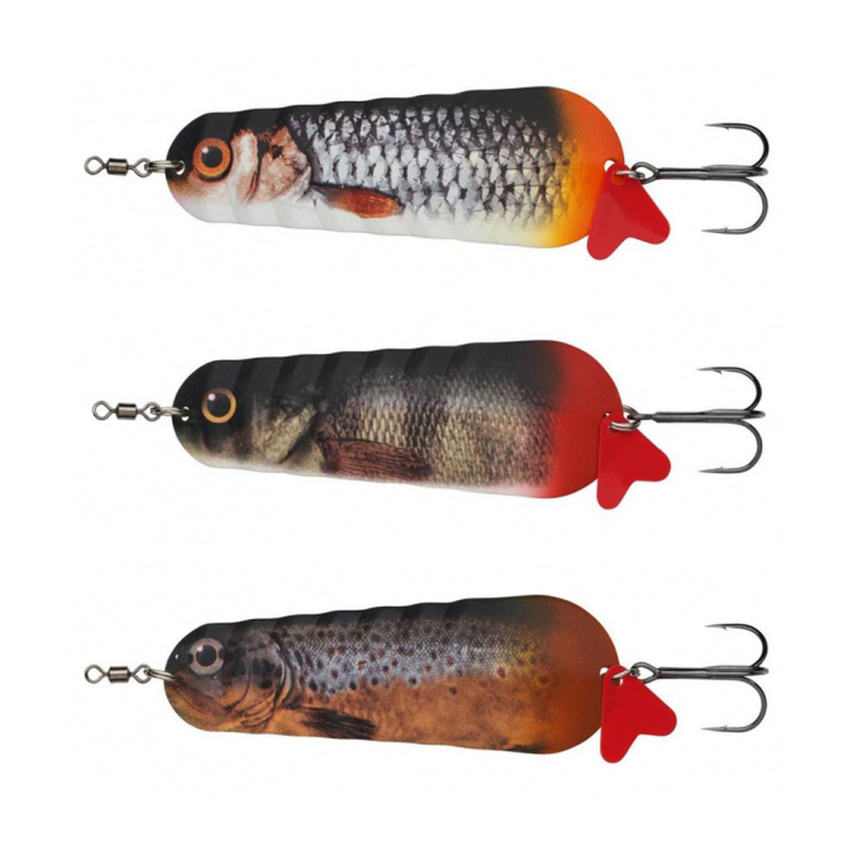 Tre Abu Garcia Atom Pro 35 g geddeblink: Roach, Perch og Brown Trout
