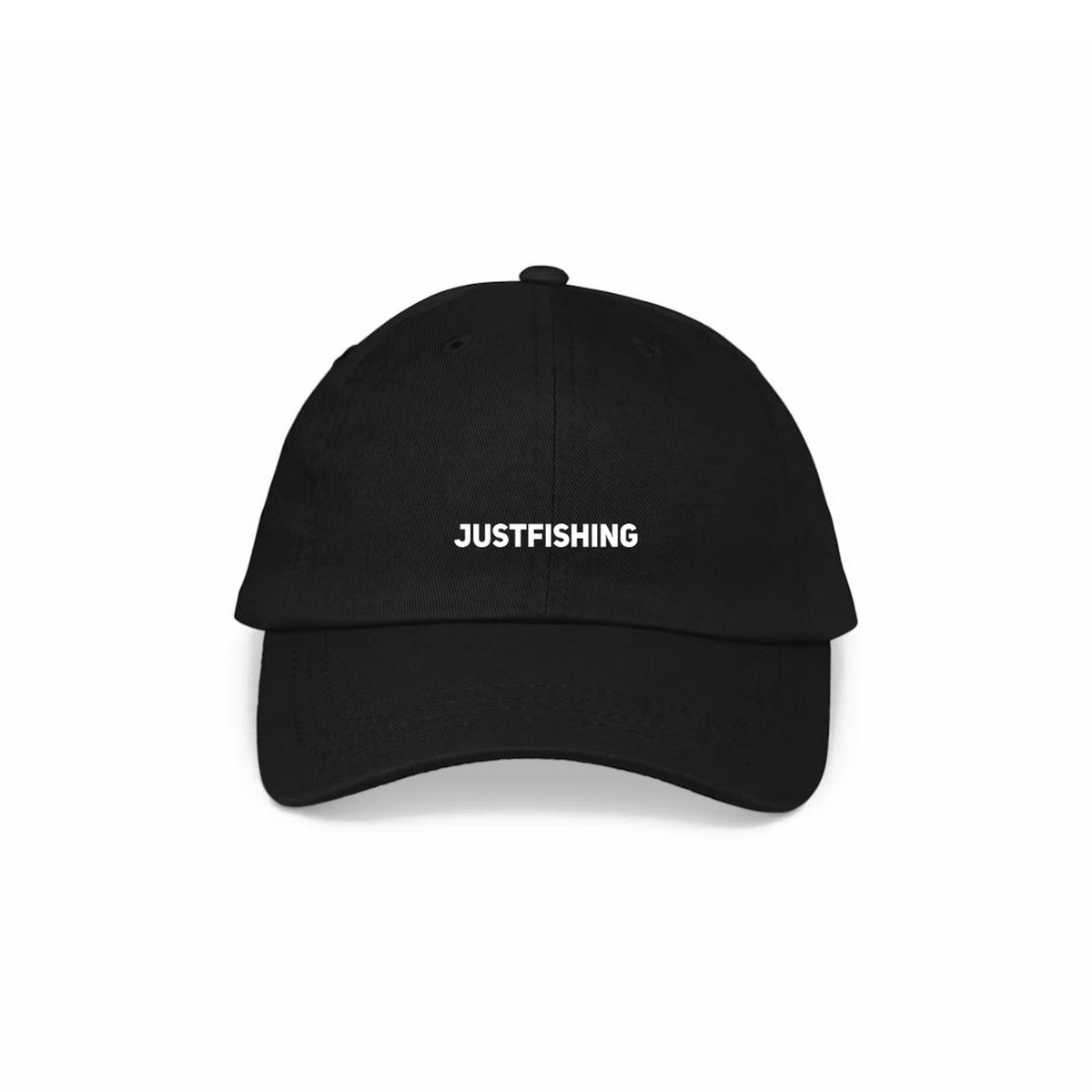 Justfishing Dad Cap – Sort – forfra på hvid baggrund