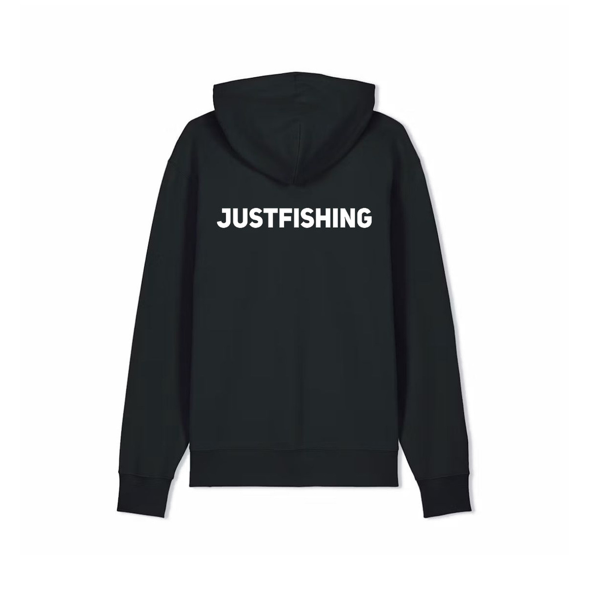 Justfishing Heavy Hoodie – Sort – bagfra på hvid baggrund