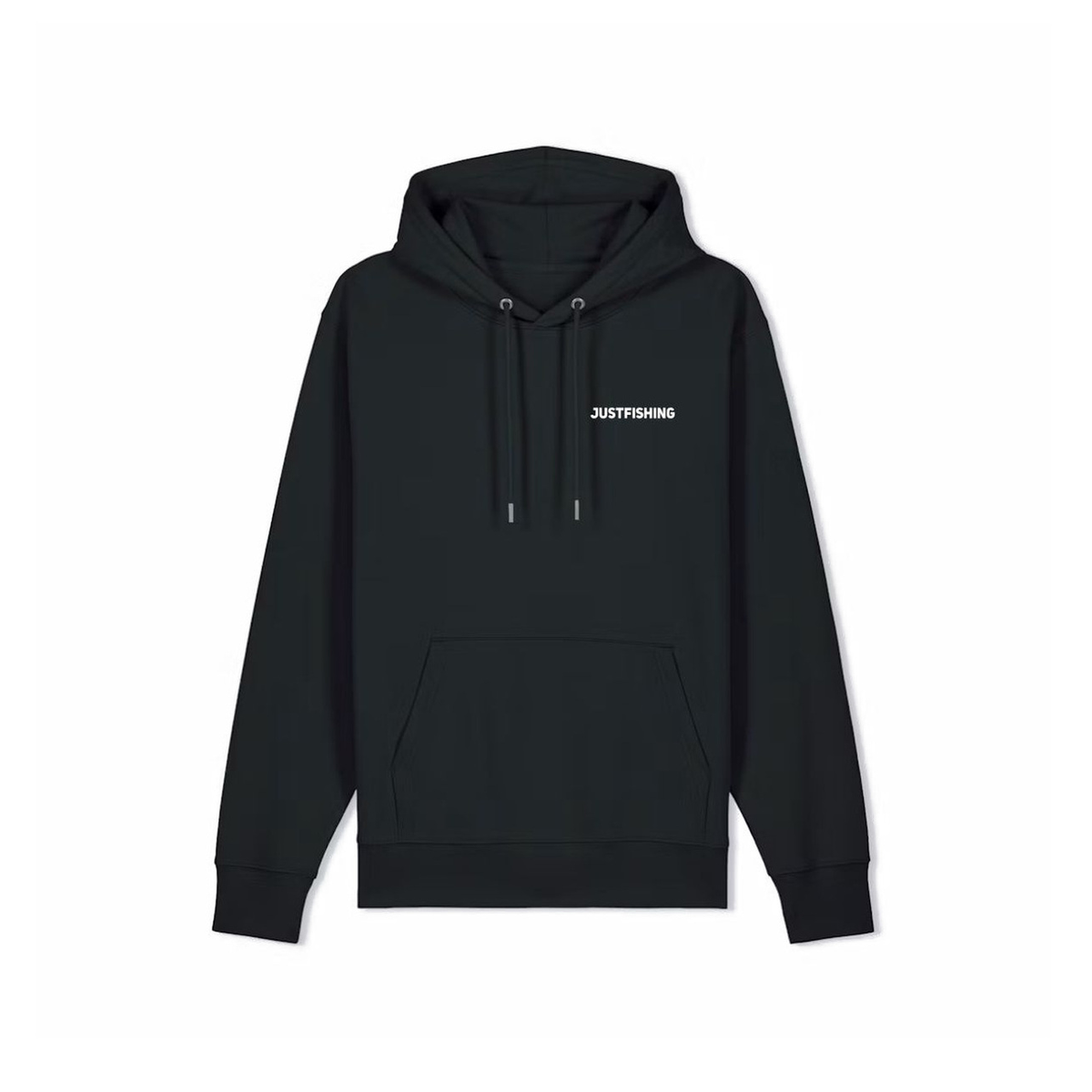 Justfishing Heavy Hoodie – Sort – forfra på hvid baggrund