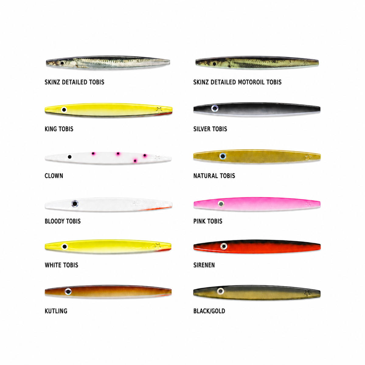 Sixty Lures Stikpillen - farveoversigt