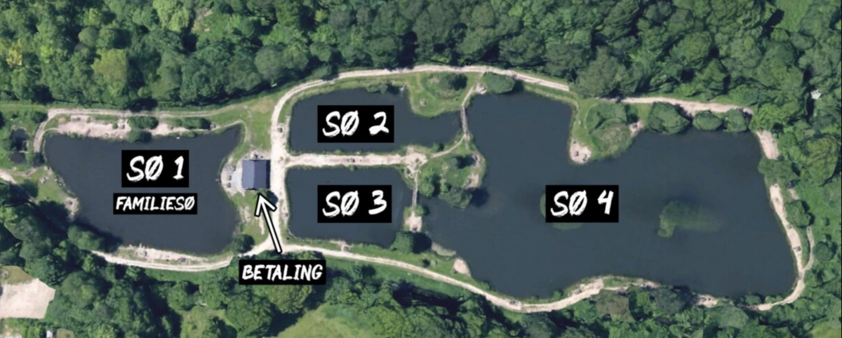 Oversigt over Pinds Mølle, hvor sø 2, 3 og 4 er lejet til arrangementet