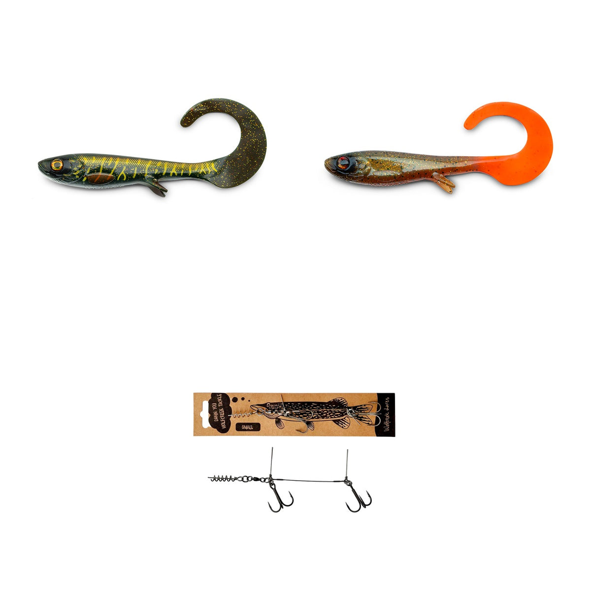 Wolfcreek Curly 22 cm i to farver sammen med Small Wire Stinger